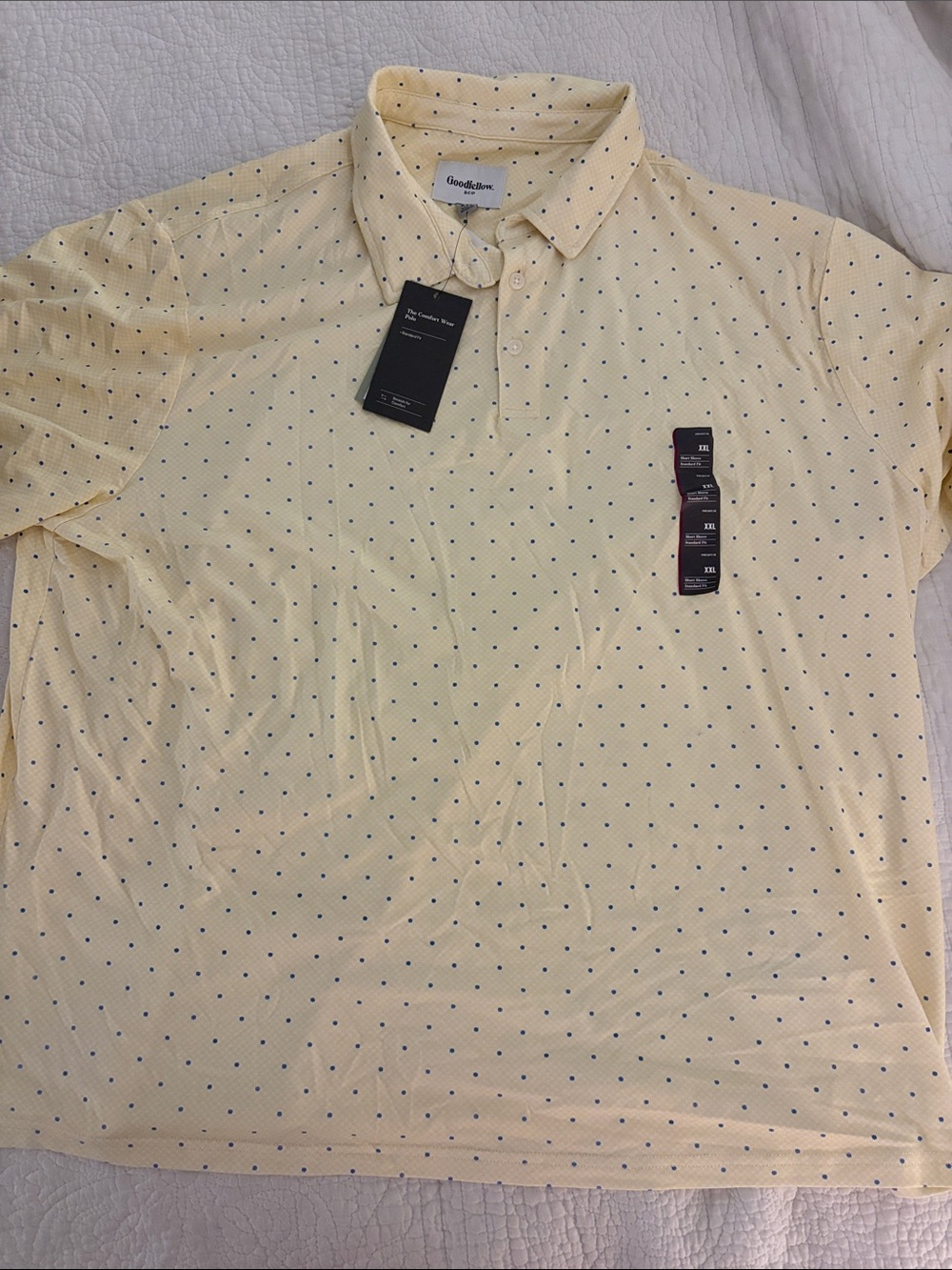 Goodfellow & Co Men's Yellow Short-Sleeve Polo with Micro Dot Print